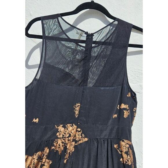 Petticoat Alley Women Dress Medium Black Mesh Silk Gold Metallic Sleeveless Mini - Picture 6 of 11
